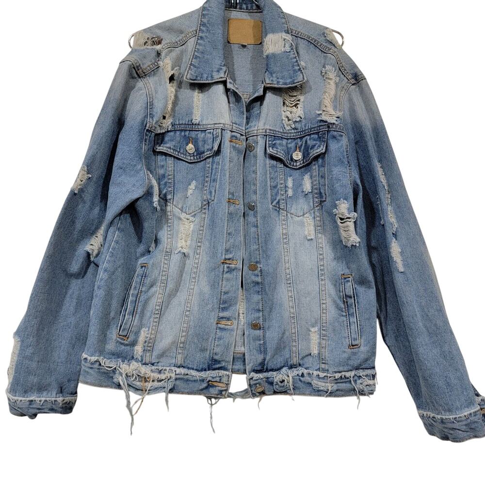 Distressed Small Oversized Denim Jacket Grunge Urbanwear 90s Boho Chic Cool Girl